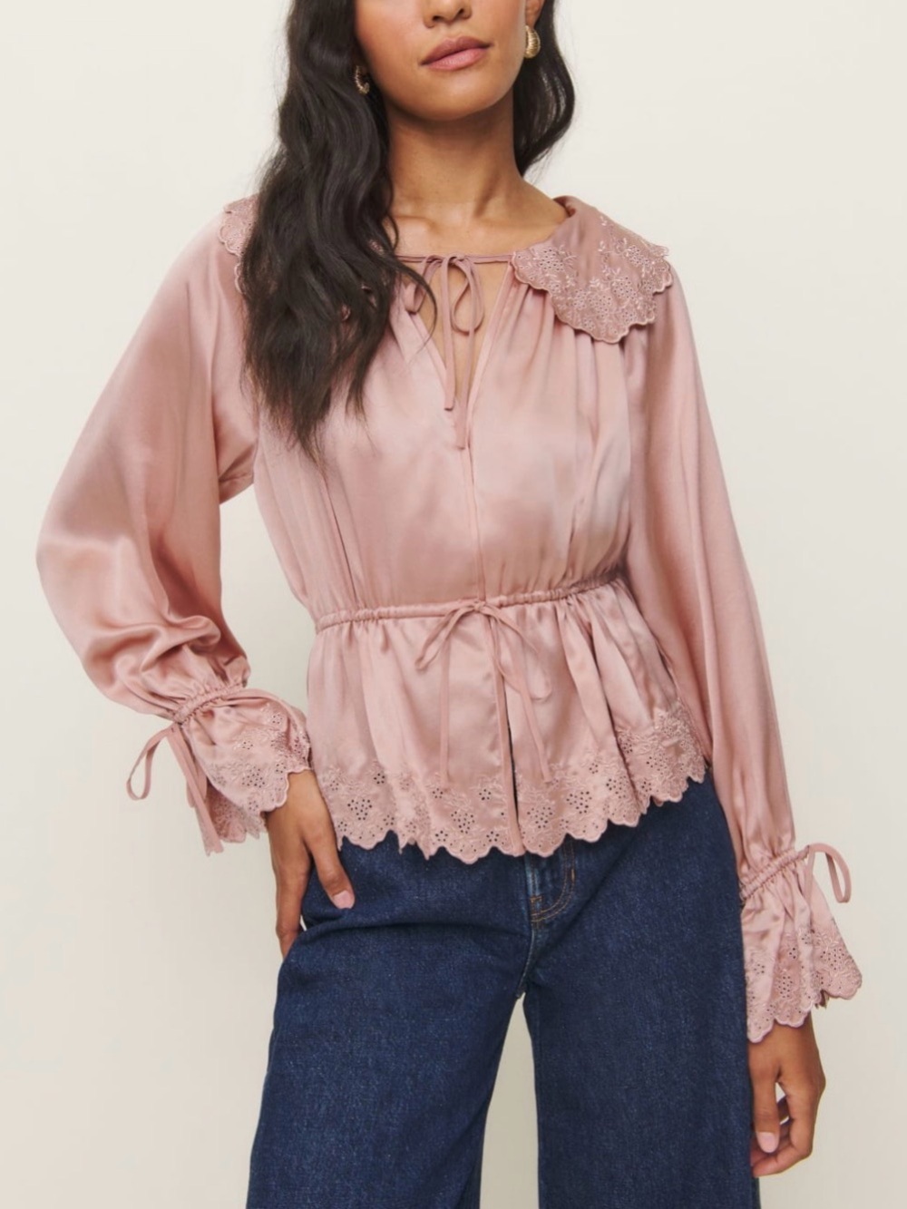 NWOT- Reformation x Kacey Musgraves Lillie Eyelet Embroidered 100% Silk Top